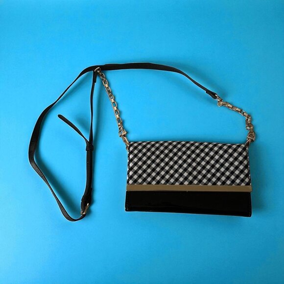 WHITE HOUSE BLACK MARKET WHBM Blue Gingham Chain Crossbody Wallet Bag - Picture 1 of 7